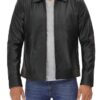 Vegan Black Leather Jacket with Shirt Collar