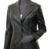 Womens Two Button Black Premium Leather Blazer