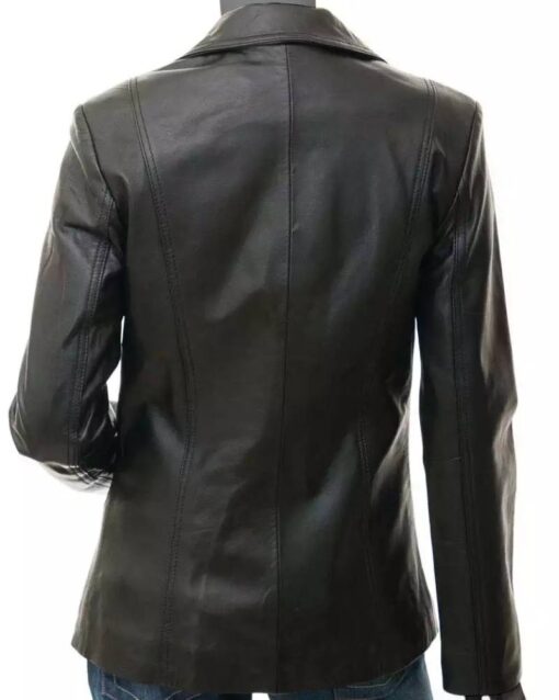 Womens Two Button Black Premium Leather Blazer