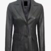 Womens Two Button Black Leather Blazer