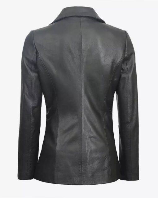 Womens Two Button Black Leather Blazer