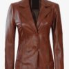 Premium Two Button Cognac Leather Blazer For Women