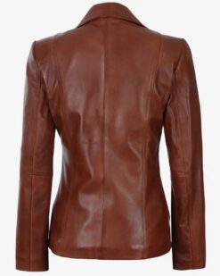 Premium Two Button Cognac Leather Blazer For Women