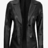 Shannon Women’s Two Button Black Leather Blazer