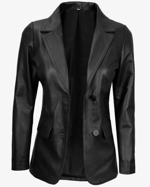 Shannon Women’s Two Button Black Leather Blazer