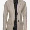 Womens Two Button Beige Leather Blazer