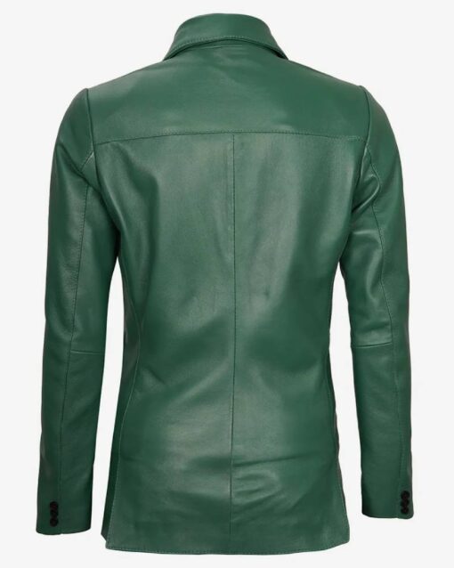 Womens Two Button Green Leather Blazer