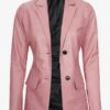 Womens Two Button Pink Leather Blazer