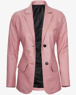 Womens Two Button Pink Leather Blazer