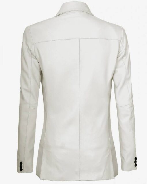 Womens Two Button Off White Leather Blazer