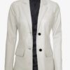 Womens Two Button Off White Leather Blazer