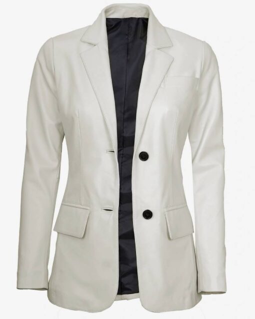 Womens Two Button Off White Leather Blazer