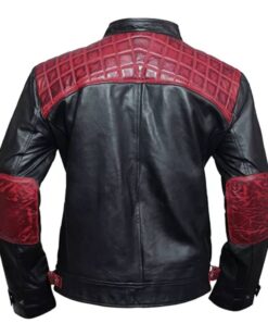 Mens Quilted Cafe Racer Leather Black And Maroon Jacket