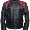 Mens Quilted Cafe Racer Leather Black And Maroon Jacket