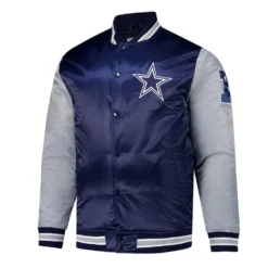 Men Dallas Cowboys Navy and Gray Team Satin Jacket Sale