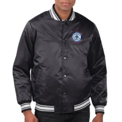 Men LA Clippers Printed Team Varsity Satin Black Jacket