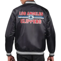 Men LA Clippers Printed Team Varsity Satin Black Jacket