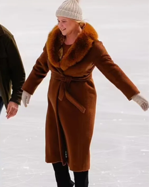 Lainy Newton Kinda Pregnant Movie 2025 Amy Schumer Brown Shearling Wool Coat