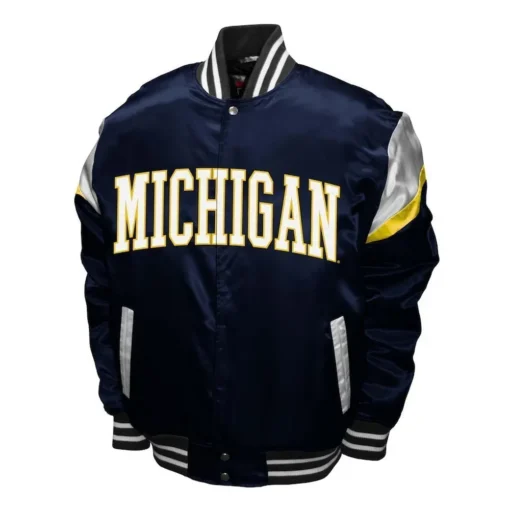 Men Michigan Wolverines Power Navy Blue Satin Jacket Sale