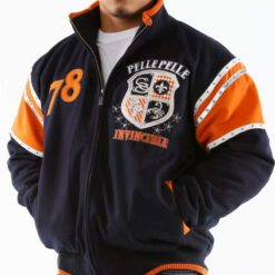 Men Navy Orange Pelle Pelle Invincible Wool Jacket