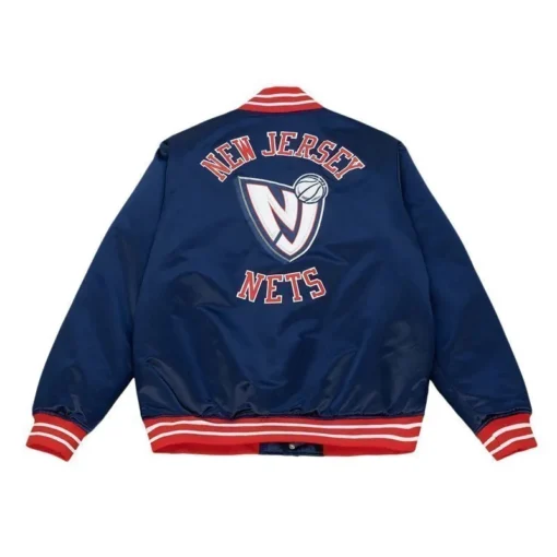 Men New Jersey Nets Heavyweight Navy Satin Jacket Sale