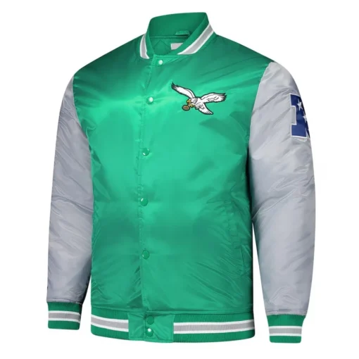 Men Philadelphia Eagles Kelly Green and Gray Team Satin Jacket Sale