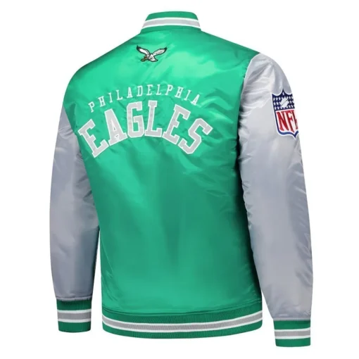 Men Philadelphia Eagles Kelly Green and Gray Team Satin Jacket Sale