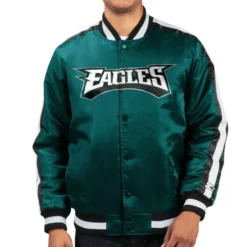 Men Philadelphia Eagles O-Line Green Satin Jacket Sale