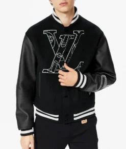 Men NBA Louis Vuitton Varsity Black Jacket